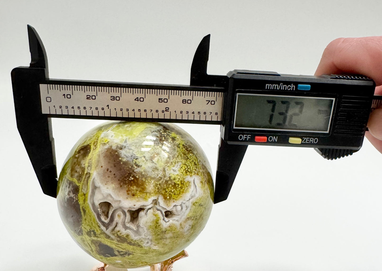 Bright Green Opal Sphere (~73mm) — Druzy Vug Pocket