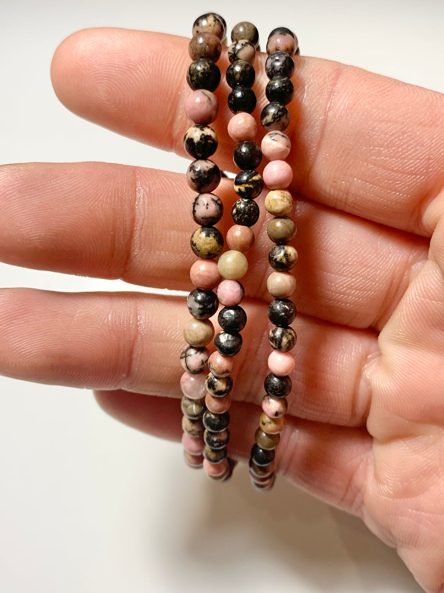 Rhodonite Round Bead Bracelet, 4mm