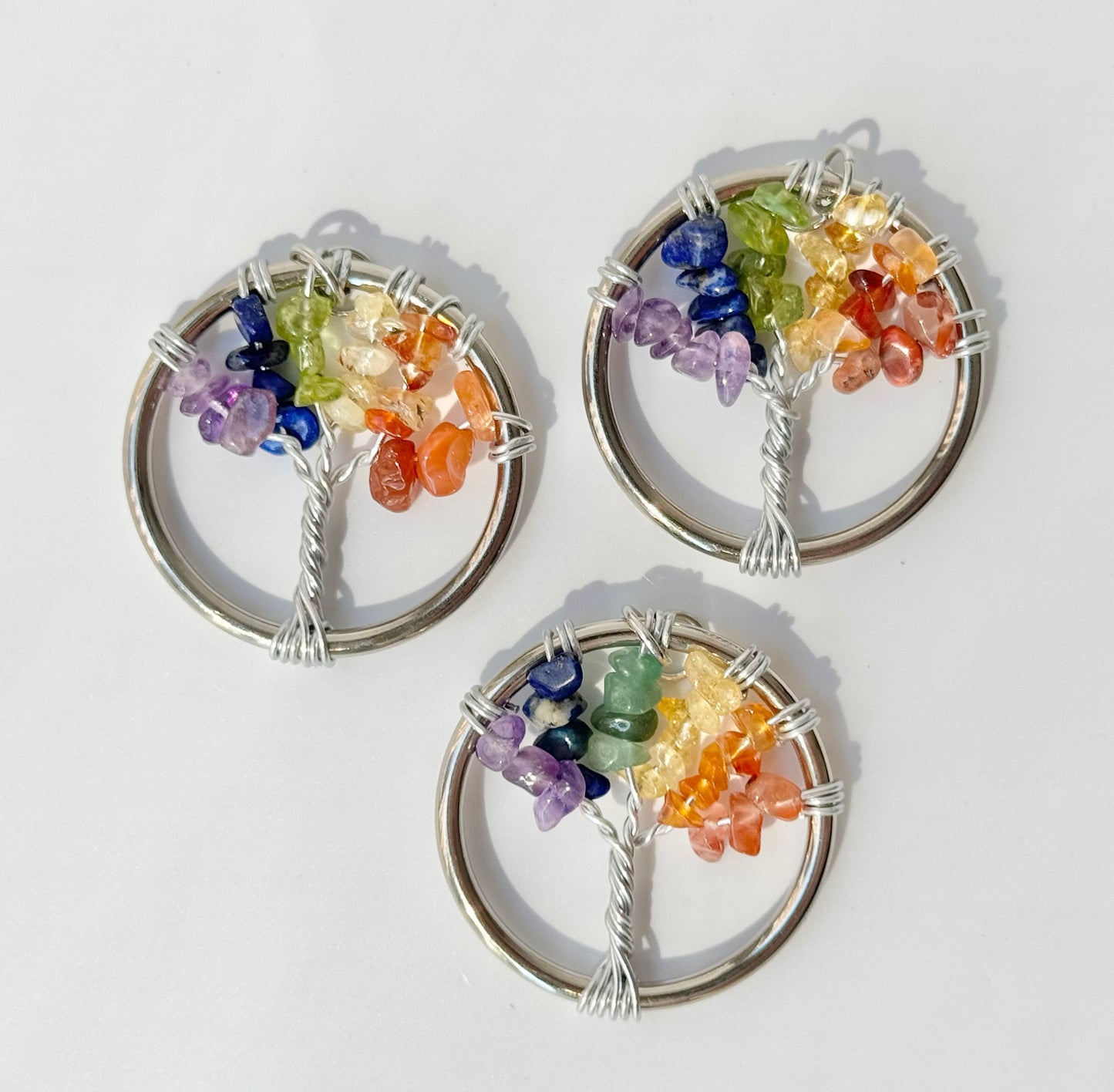 Chakra Tree of Life Pendant (~1.5" circle) with Black Cord