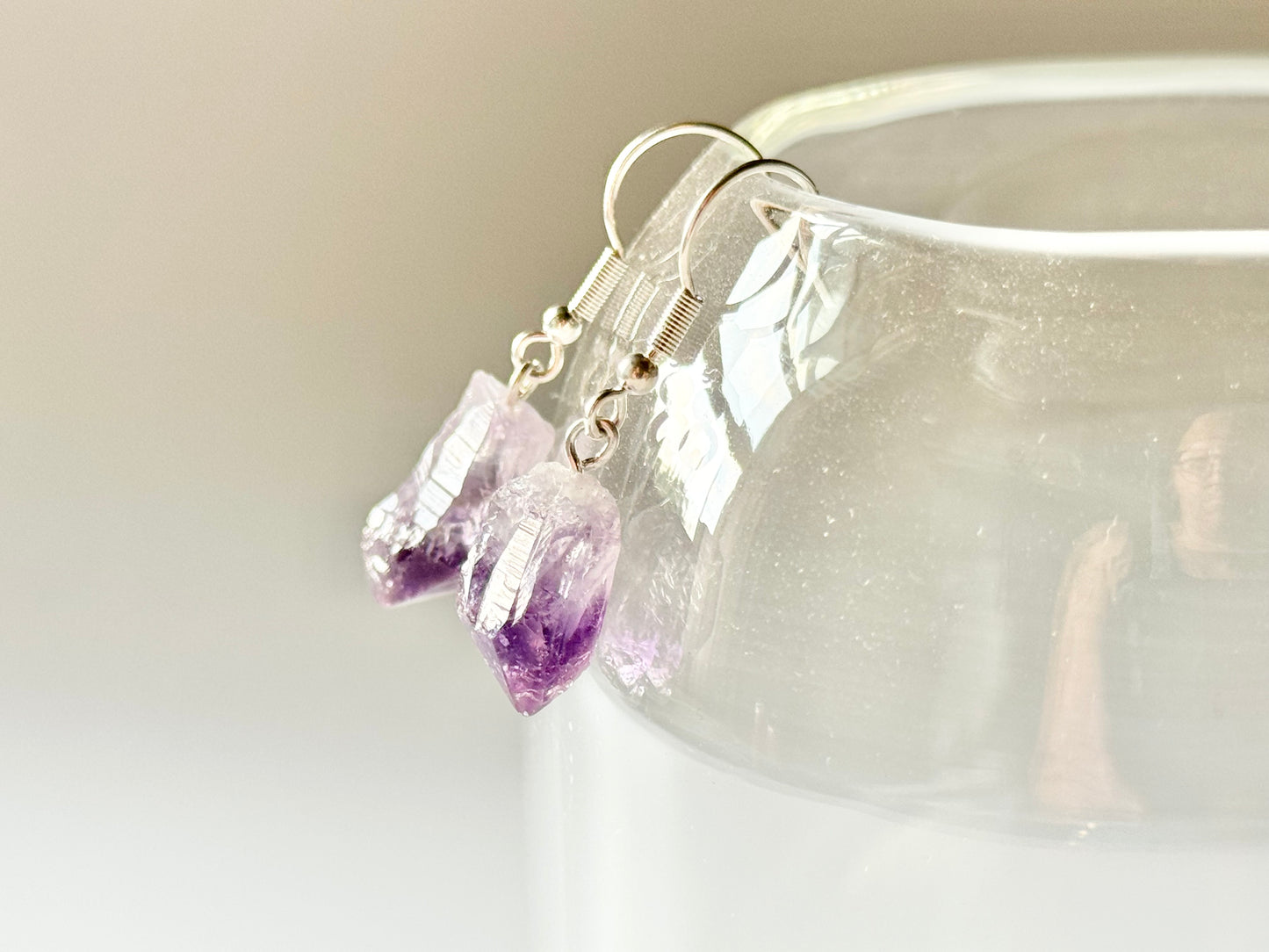Raw Amethyst Silver Plated Earrings