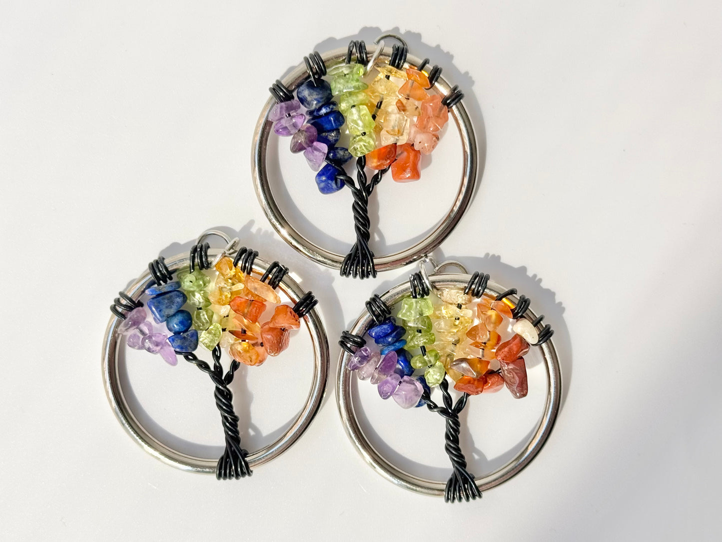 Chakra Tree of Life Pendant (~1.5" circle) with Black Cord