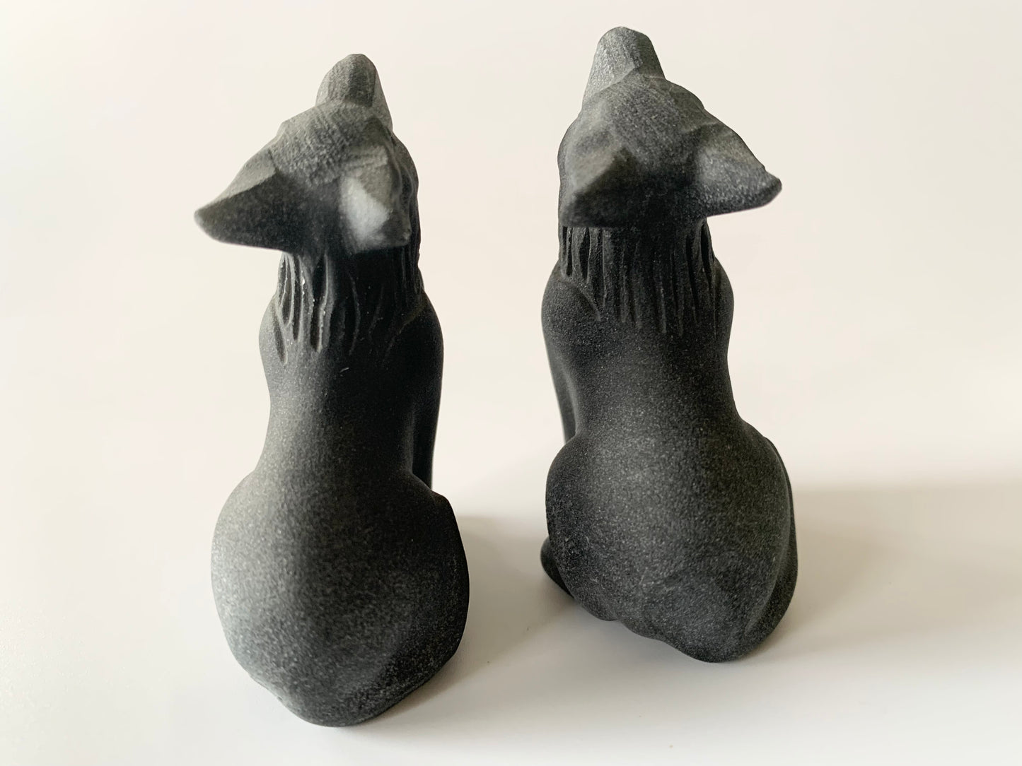 Howling Wolf Carving, Black Obsidian