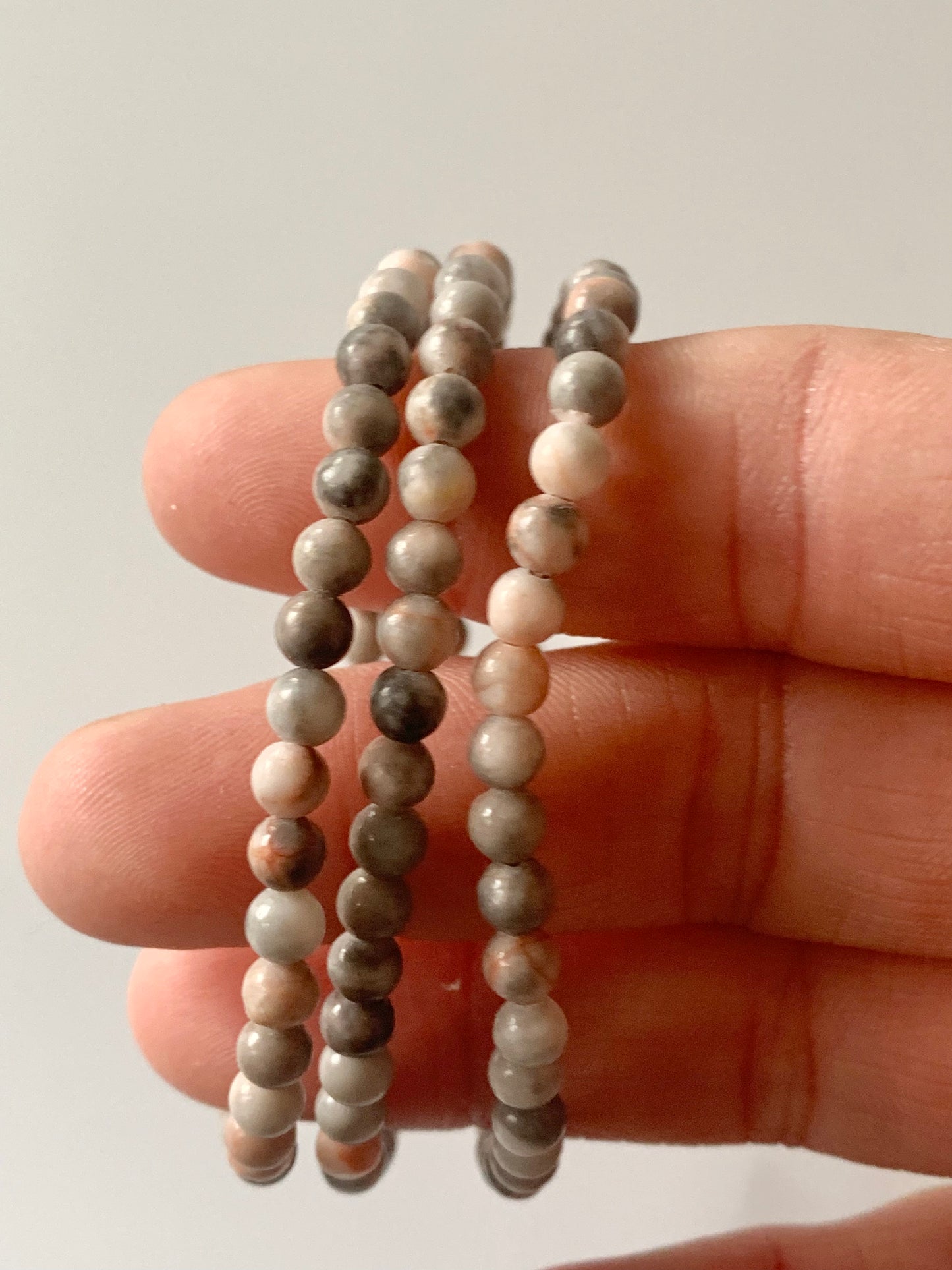 Pink Zebra Jasper Round Bead Bracelet, 4mm