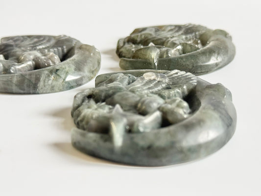 Labradorite Unicorn on Moon Flat Carving