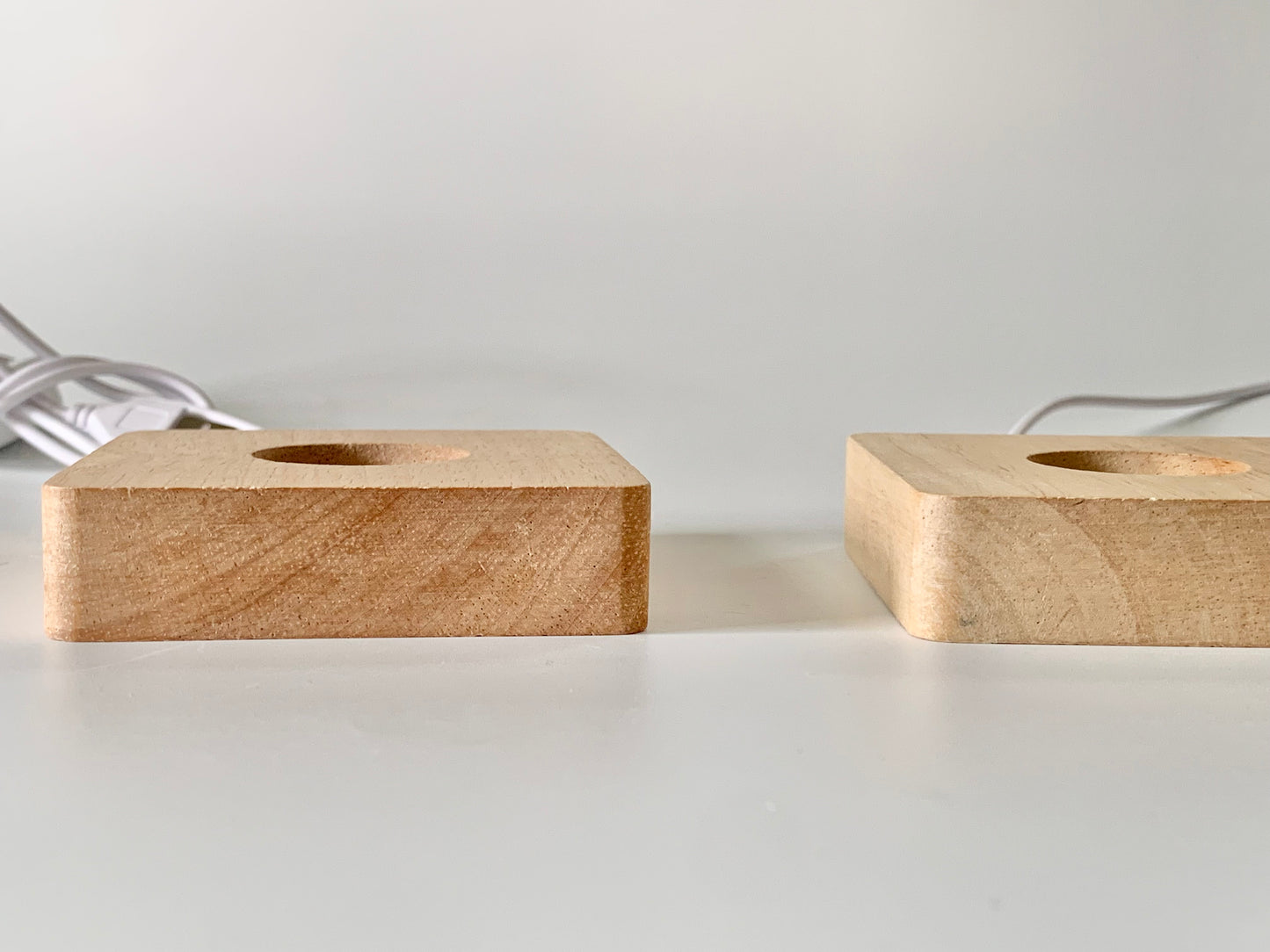 Square Wood LED Light Base, ~3"