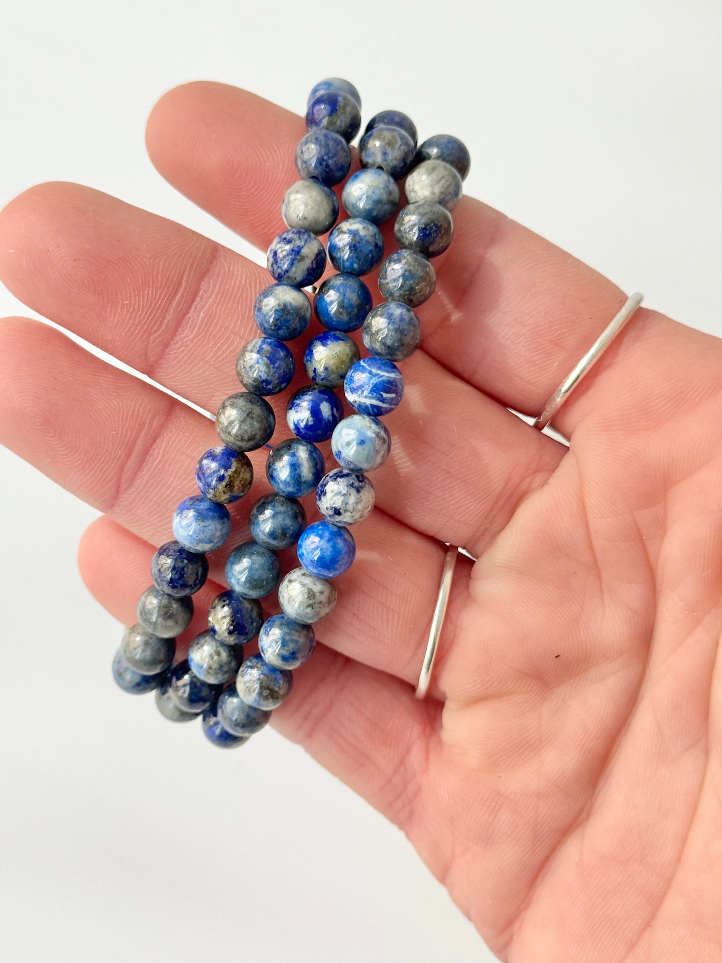 Lapis Lazuli Round Bead Bracelet, 8mm & 6mm