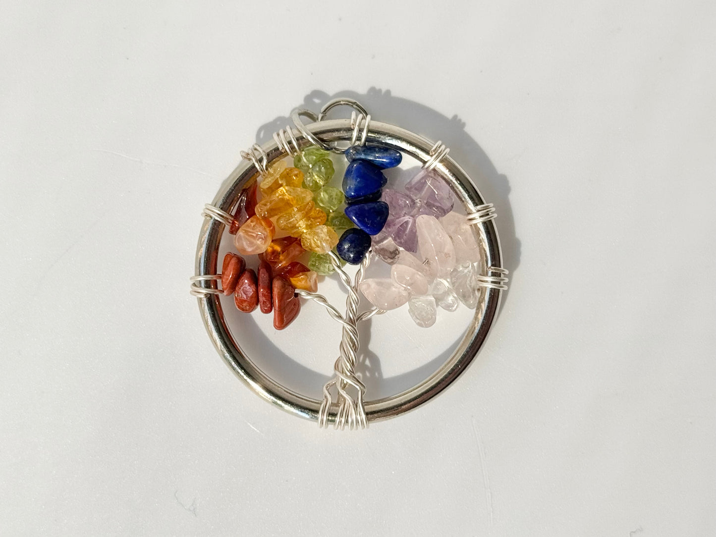Chakra Tree of Life Pendant (~1.5" circle) with Black Cord