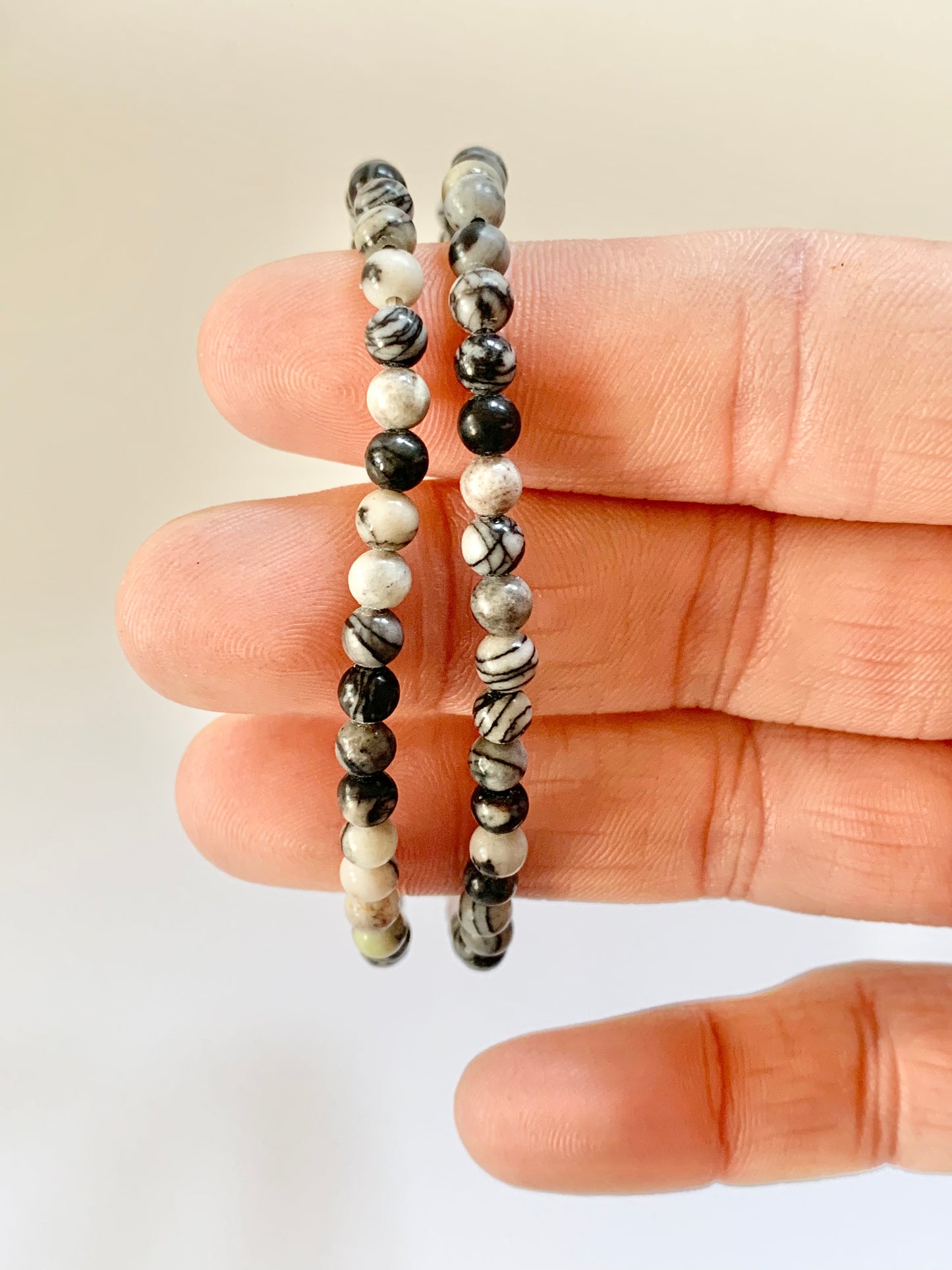 Net Jasper Round Bead Bracelet, 4mm