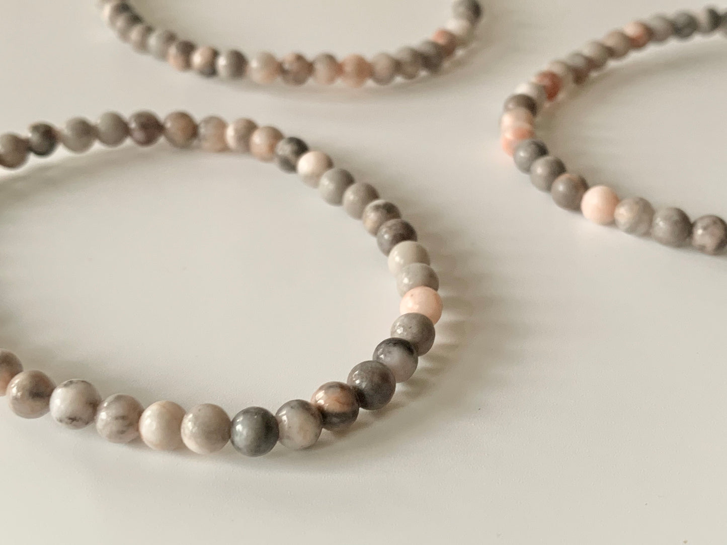 Pink Zebra Jasper Round Bead Bracelet, 4mm