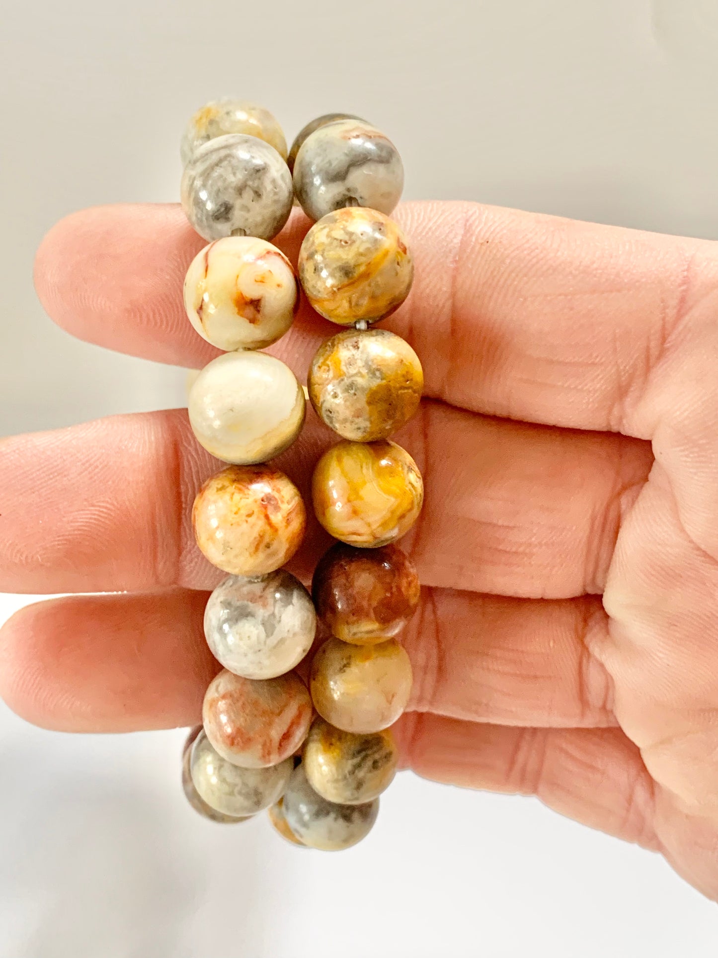 Crazy Lace Agate Round Bead Bracelet, 10mm