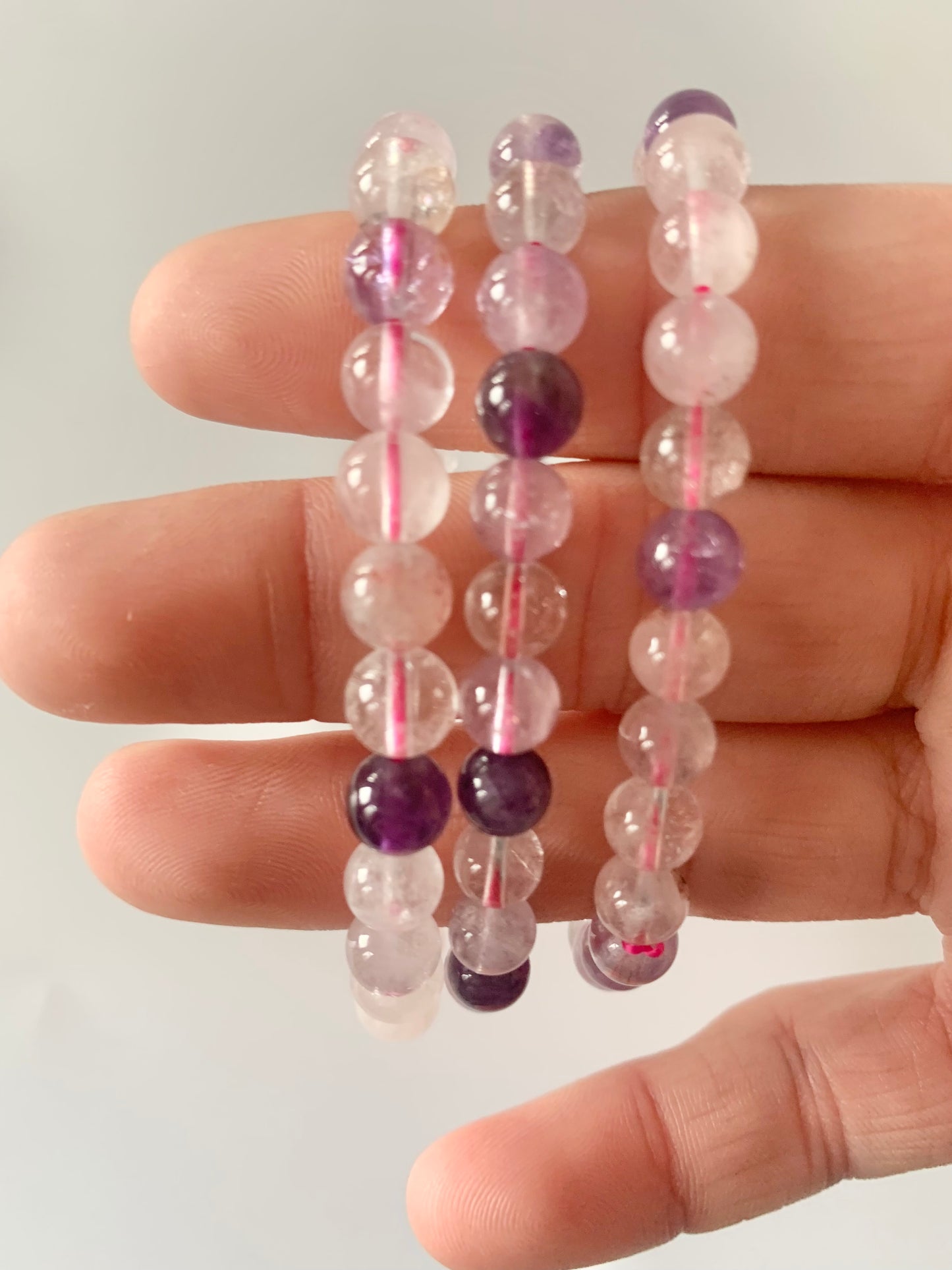 Amethyst "Super 7" Quartz Round Bead Bracelet, 6mm