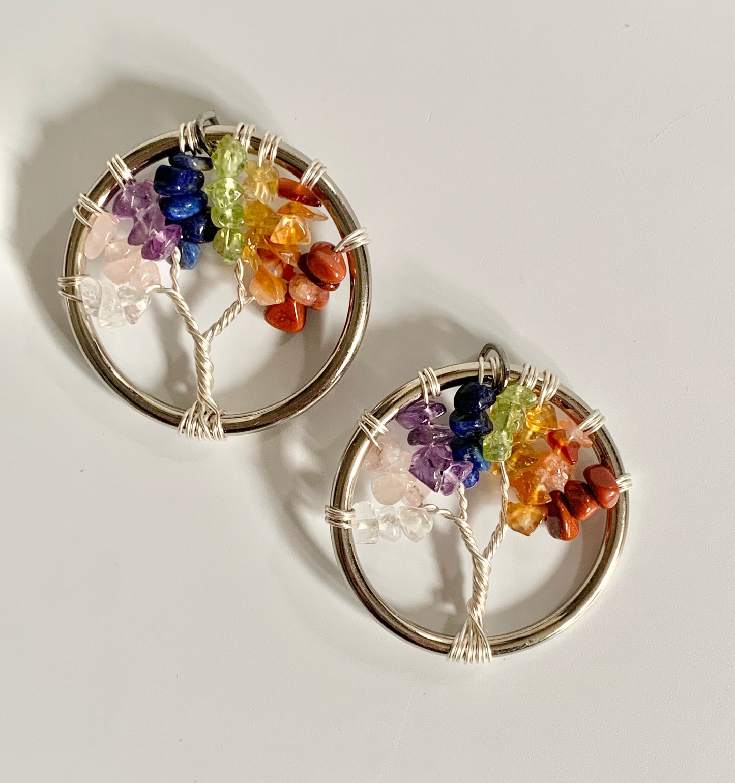 Chakra Tree of Life Pendant (~1.5" circle) with Black Cord