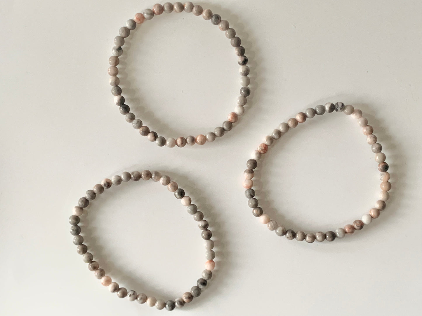 Pink Zebra Jasper Round Bead Bracelet, 4mm