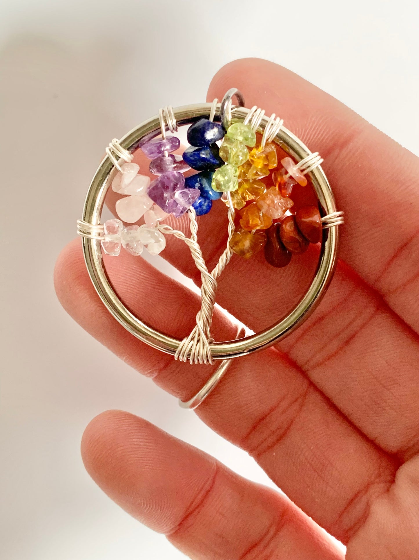 Chakra Tree of Life Pendant (~1.5" circle) with Black Cord