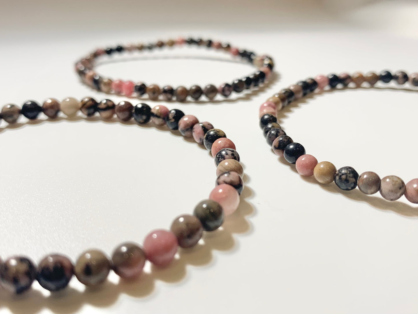 Rhodonite Round Bead Bracelet, 4mm
