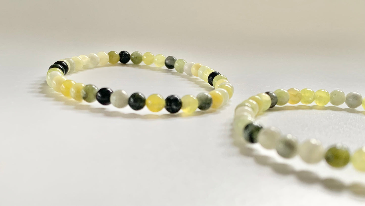 Green Jade Round Bead Bracelet, 4mm