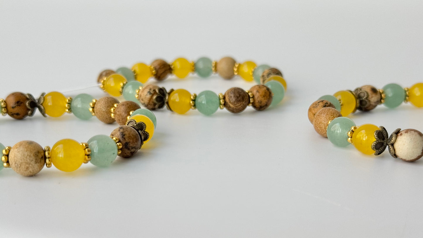 Aventurine and Picture Jasper Round Bead Bracelet, 8mm