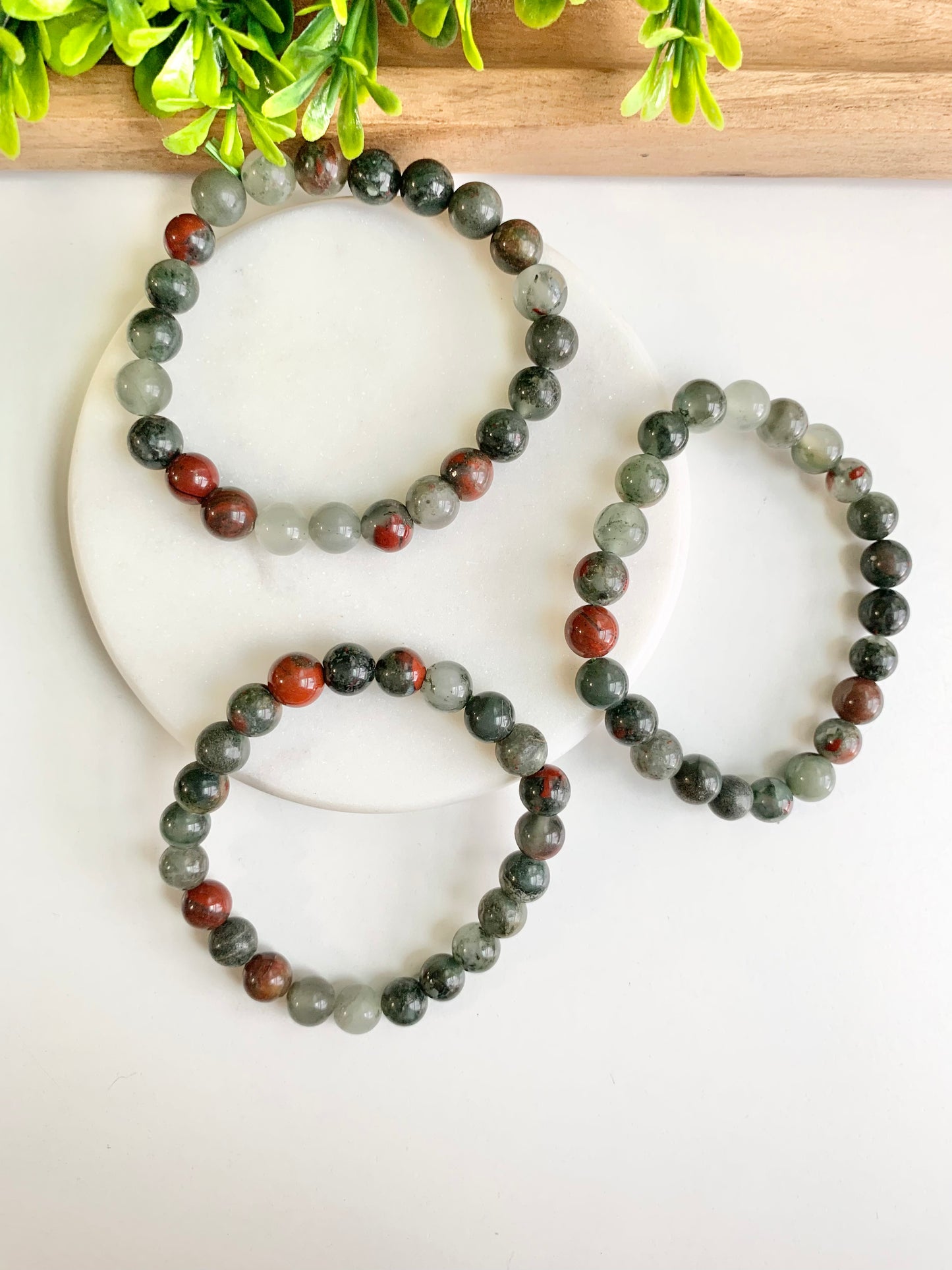 Bloodstone Round Bead Bracelet, 4 or 8 mm