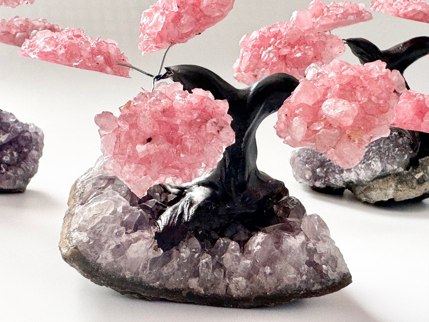 Rose Quartz Gem Bonsai Tree on Amethyst Base