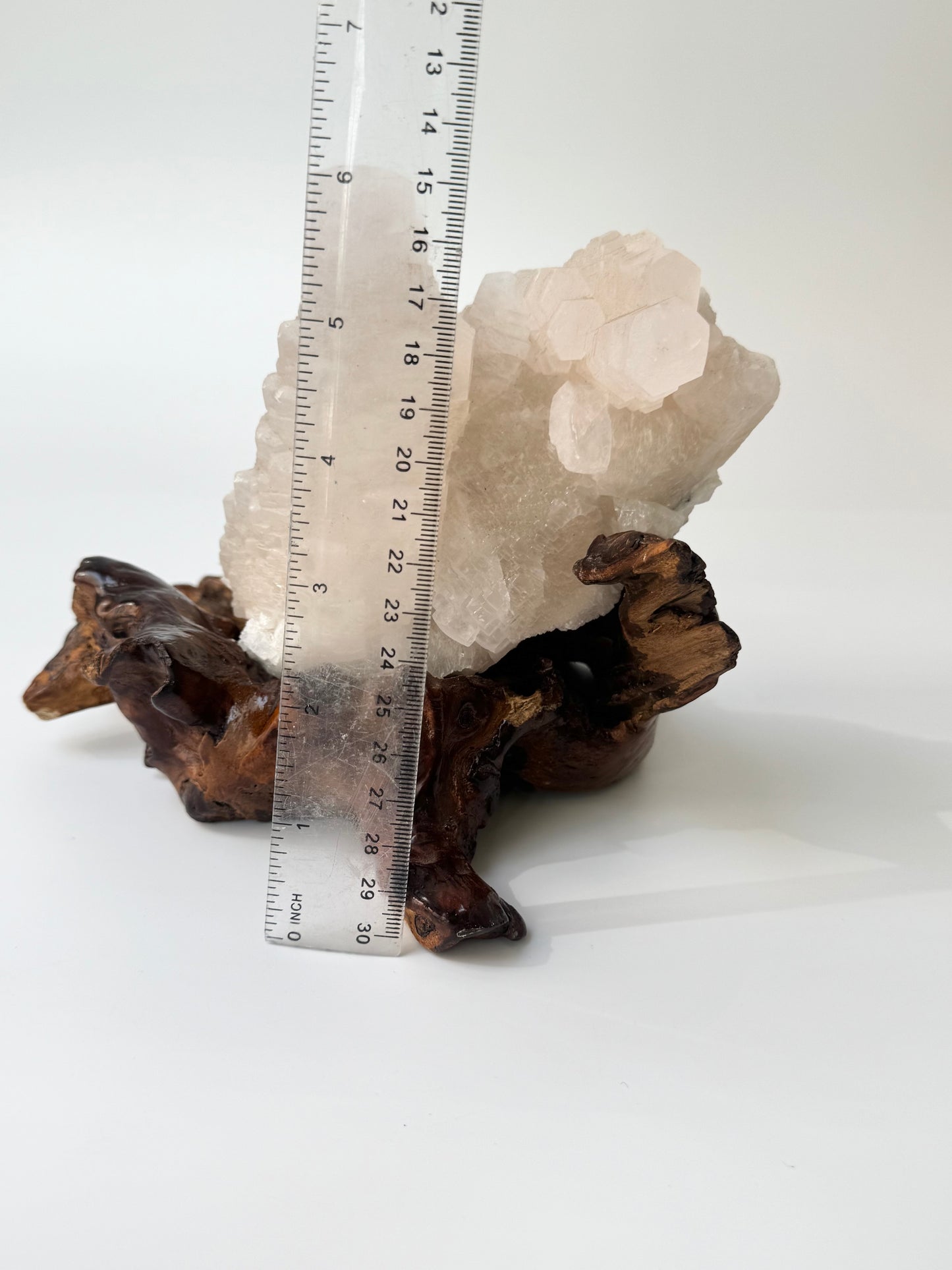 Mangano Calcite Cluster, Wooden Display