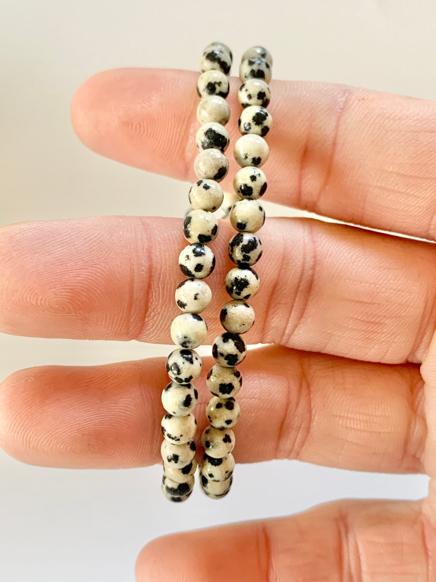 Dalmatian Jasper Round Bead Bracelet, 4mm