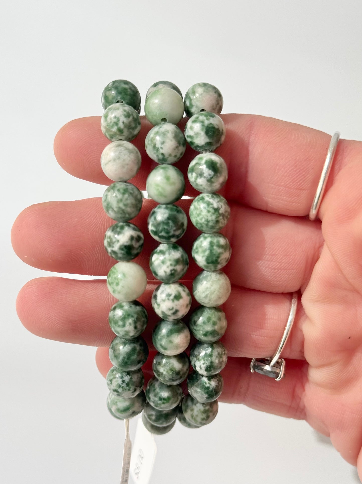 Spotted Jade Round Bead Bracelet, 8mm