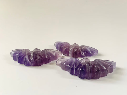 Purple Fluorite bat carving, flat