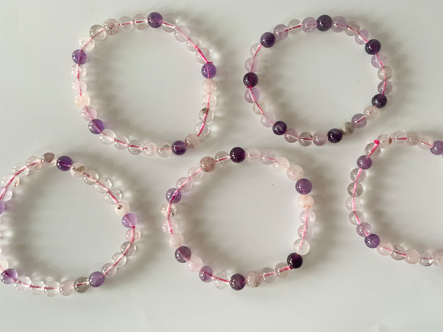 Amethyst "Super 7" Quartz Round Bead Bracelet, 6mm