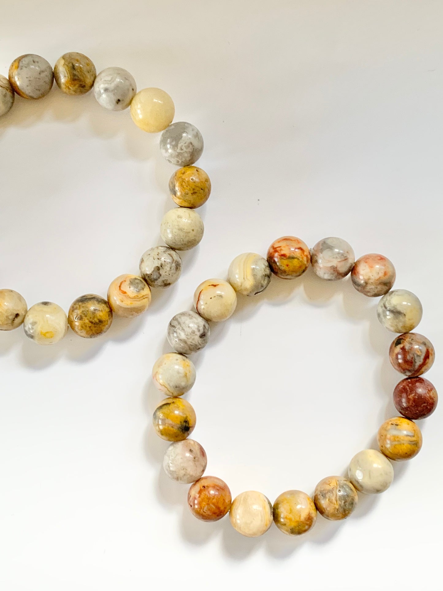 Crazy Lace Agate Round Bead Bracelet, 10mm