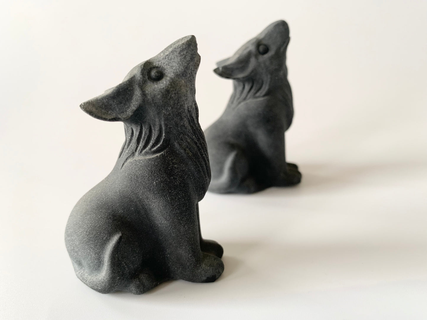 Howling Wolf Carving, Black Obsidian