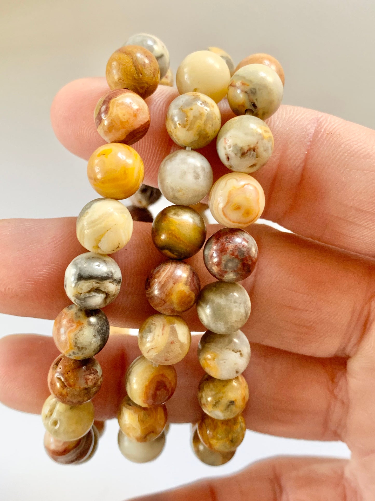 Crazy Lace Agate Round Bead Bracelet, 8mm