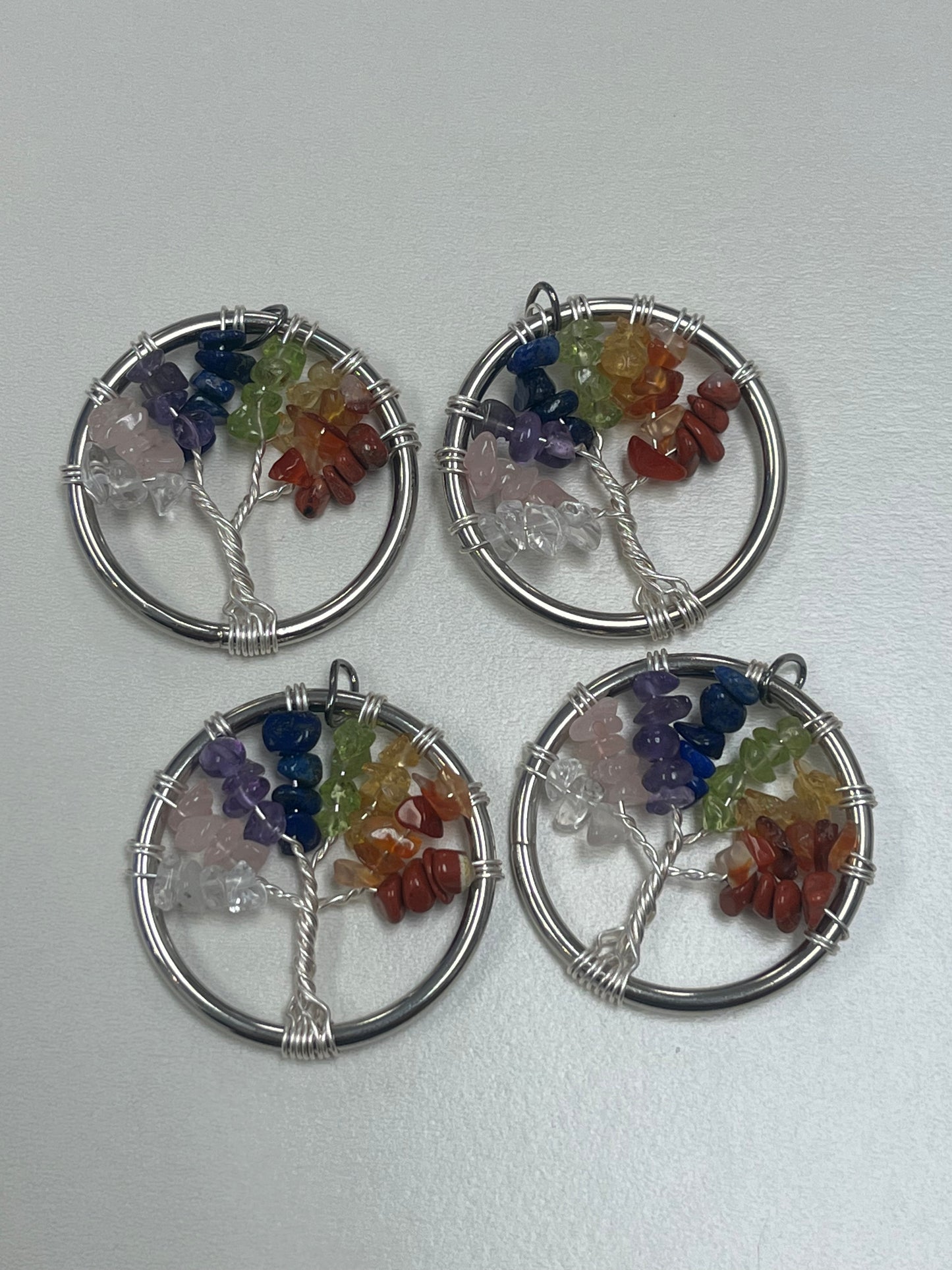 Chakra Tree of Life Pendant (~1.5" circle) with Black Cord