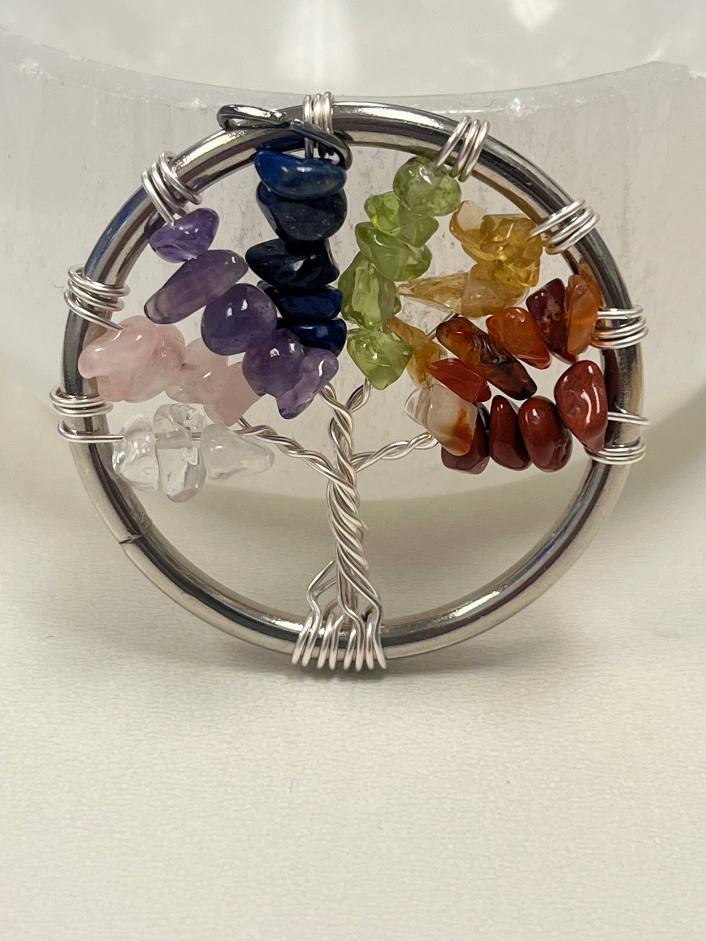 Chakra Tree of Life Pendant (~1.5" circle) with Black Cord