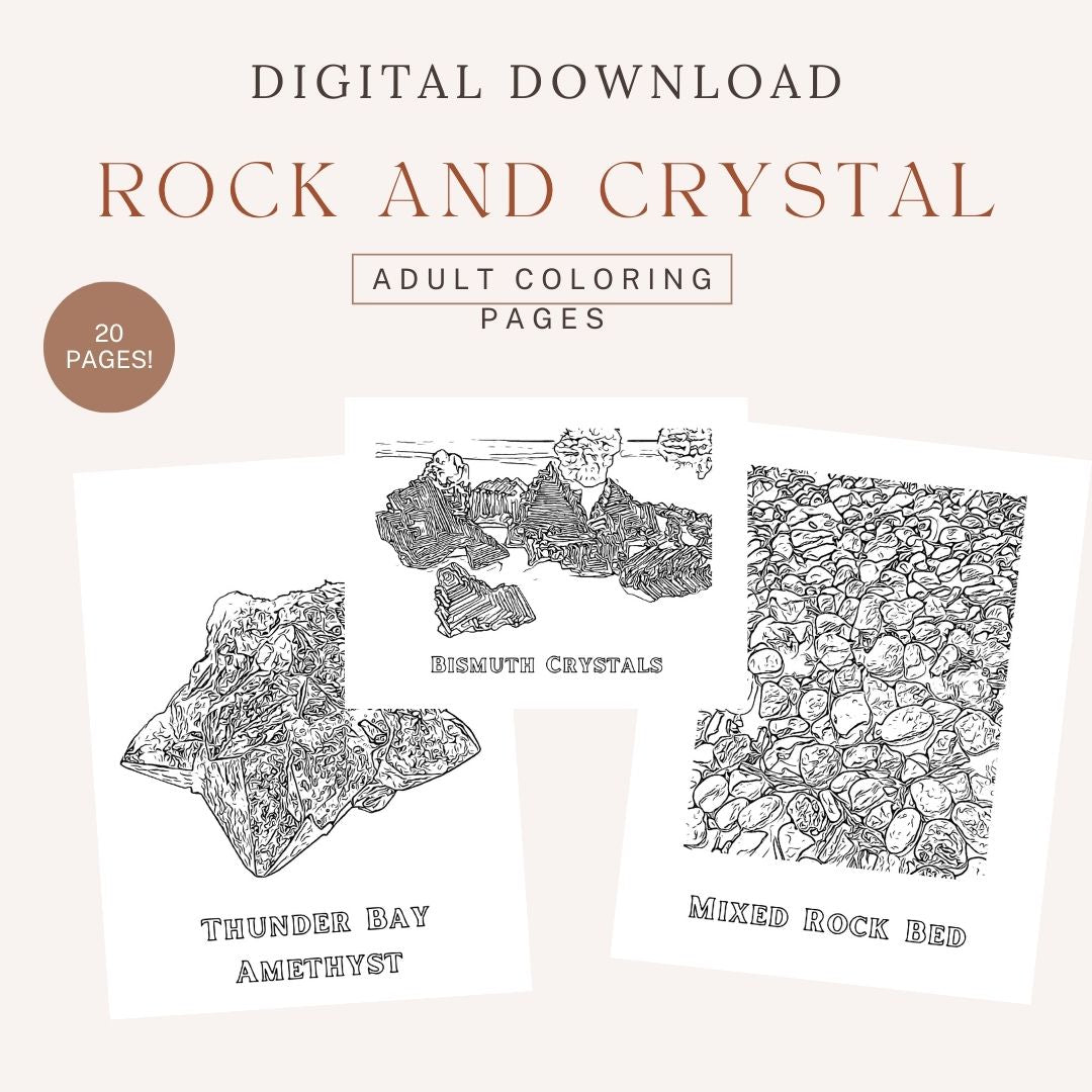 Rock and Crystal Coloring Pages (Digital Download, Printable)