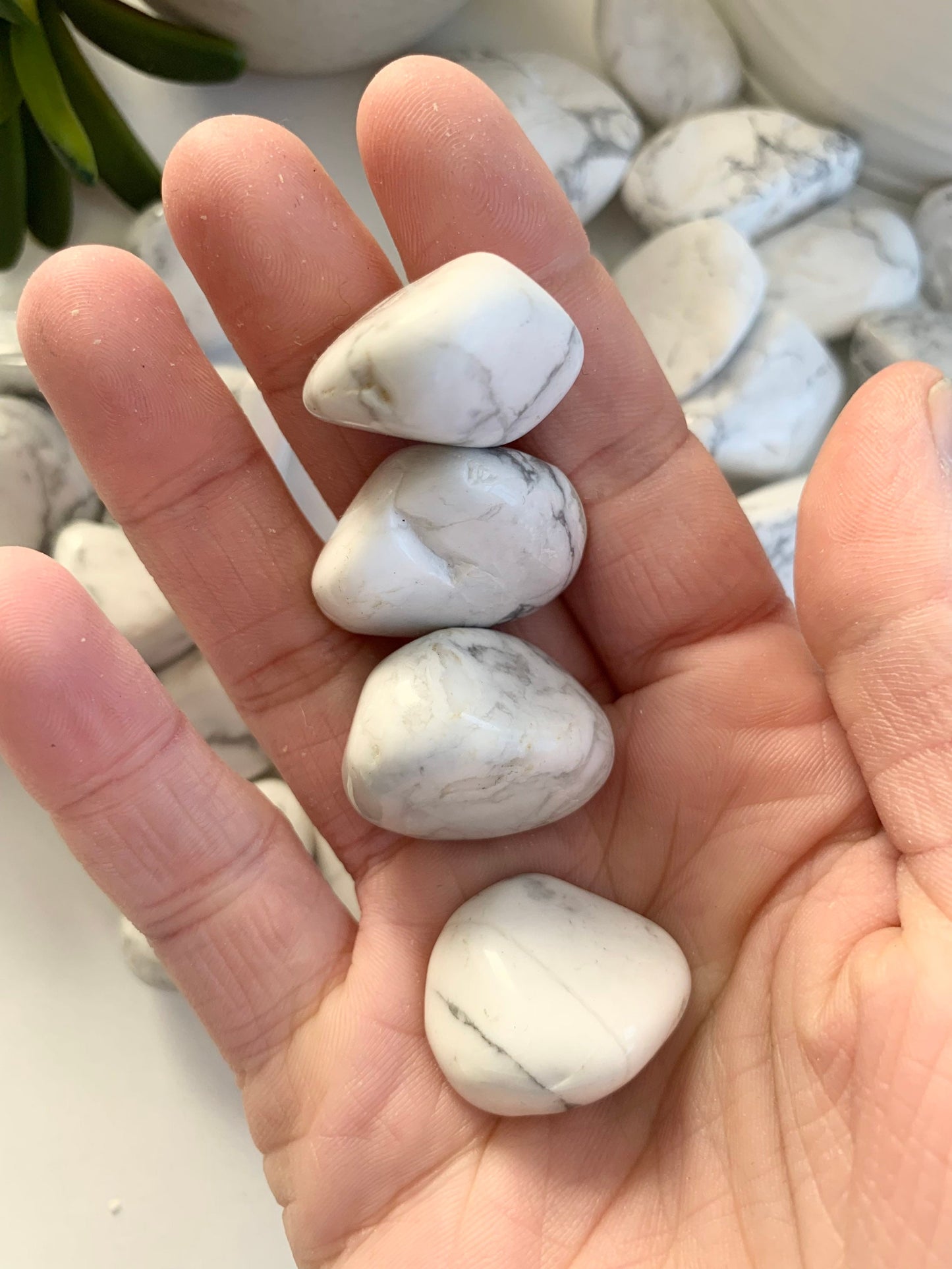 Polished howlite, howlite tumbles