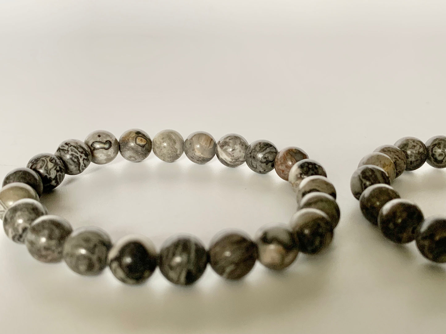 Grey Agate Round Bead Bracelet, 8mm