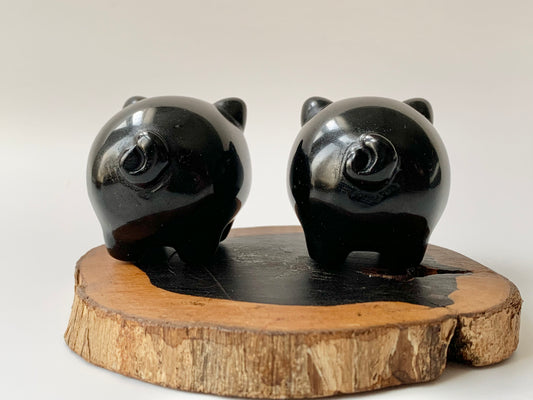 Happy Pig Carving, obsidian