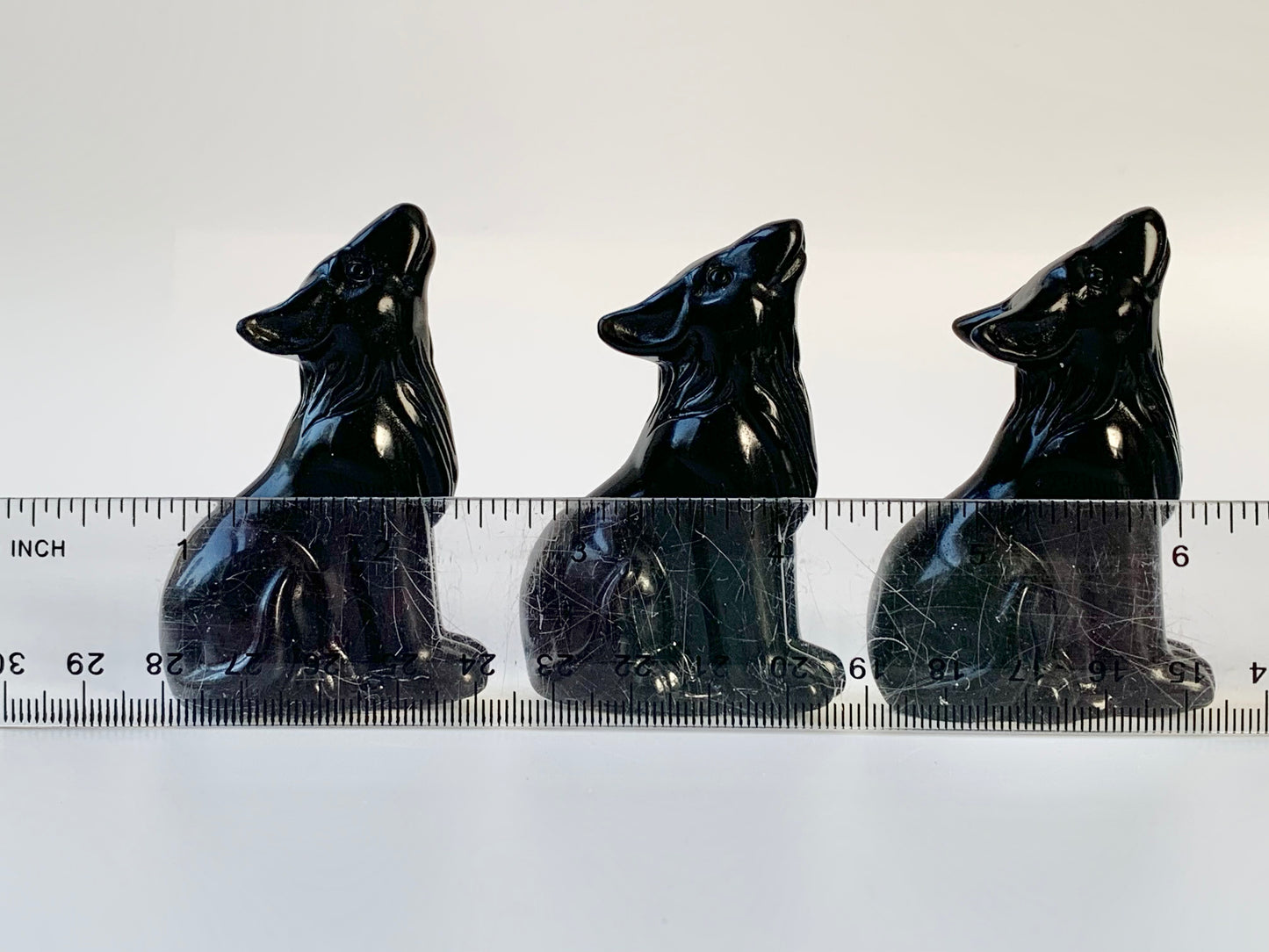 Howling Wolf Carving, Black Obsidian