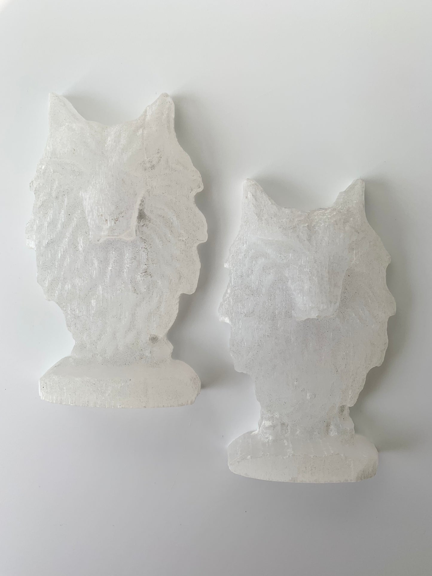 Satin Spar Flat Wolf Carving