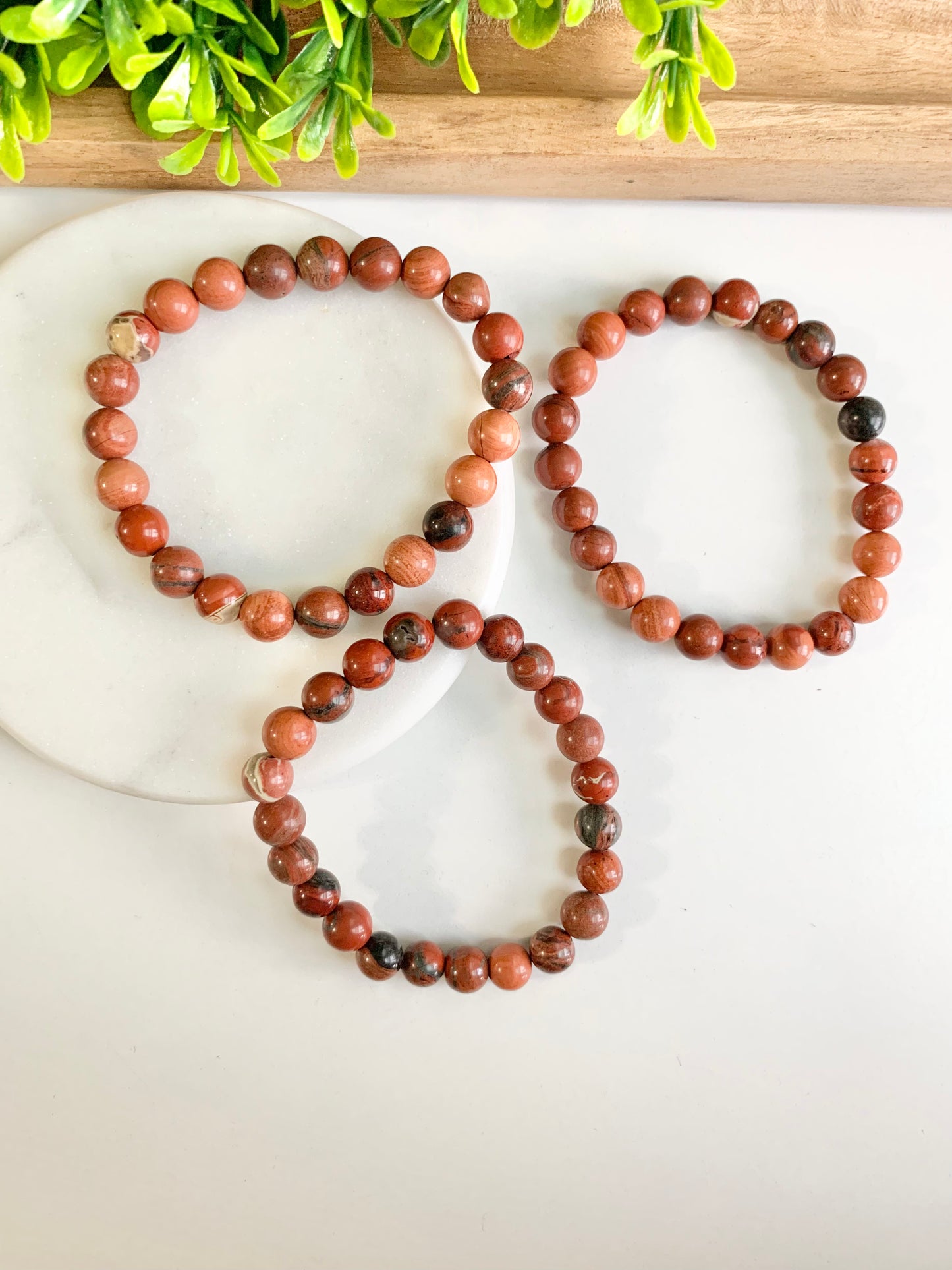 Red Jasper Round Bead Bracelet, 8mm
