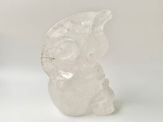 Clear Quartz Dragon on Skull Carving