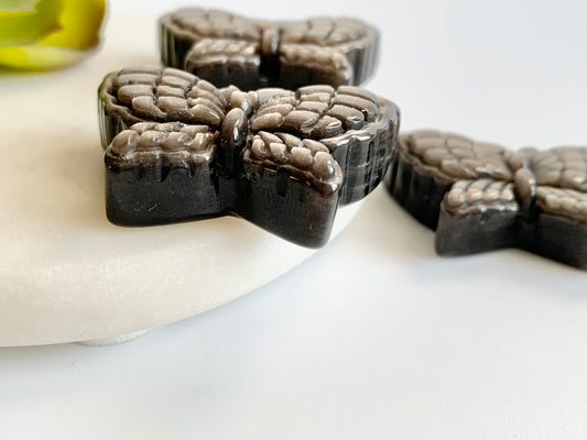 Small Butterfly Carving, Silver Sheen Obsidian