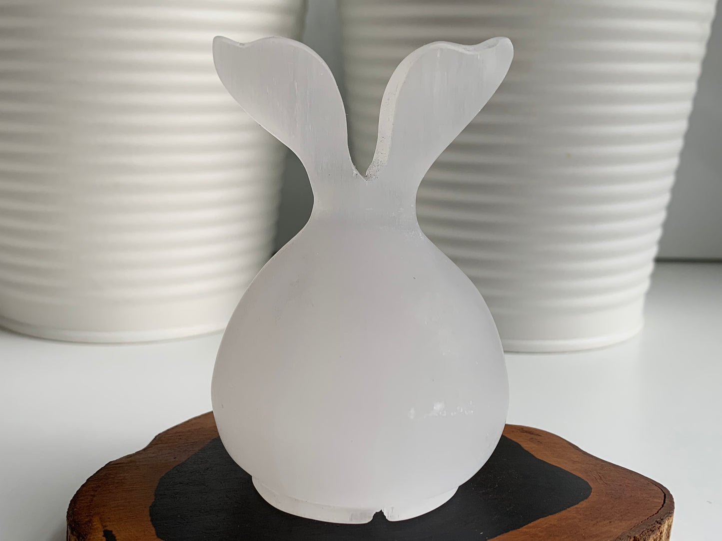 Satin Spar Bunny Head Carving