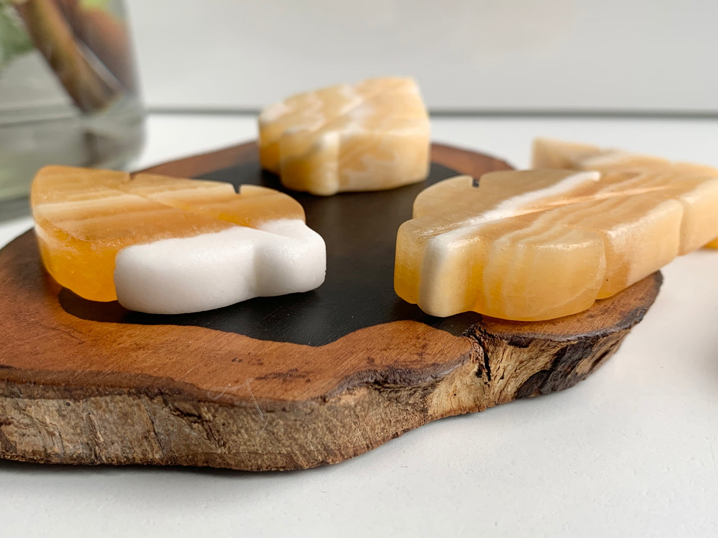 Yellow Calcite Leaf Carving