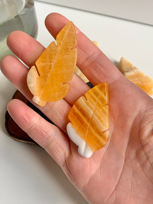 Yellow Calcite Leaf Carving