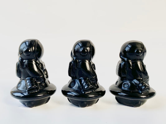Astronaut on Spaceship Carving, obsidian