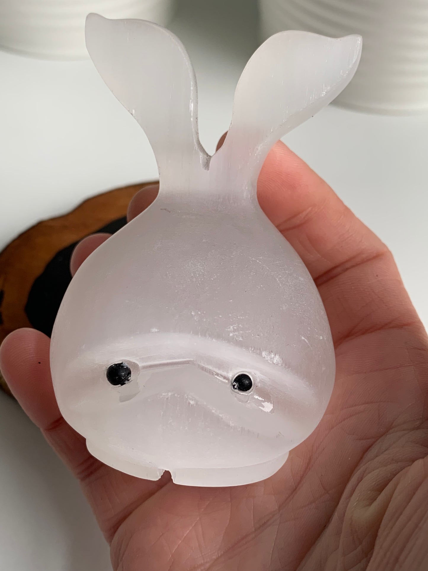 Satin Spar Bunny Head Carving