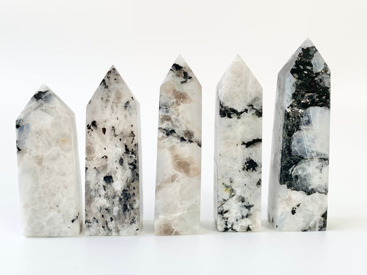 Rainbow Moonstone Tower, ~2-2.9oz obelisk