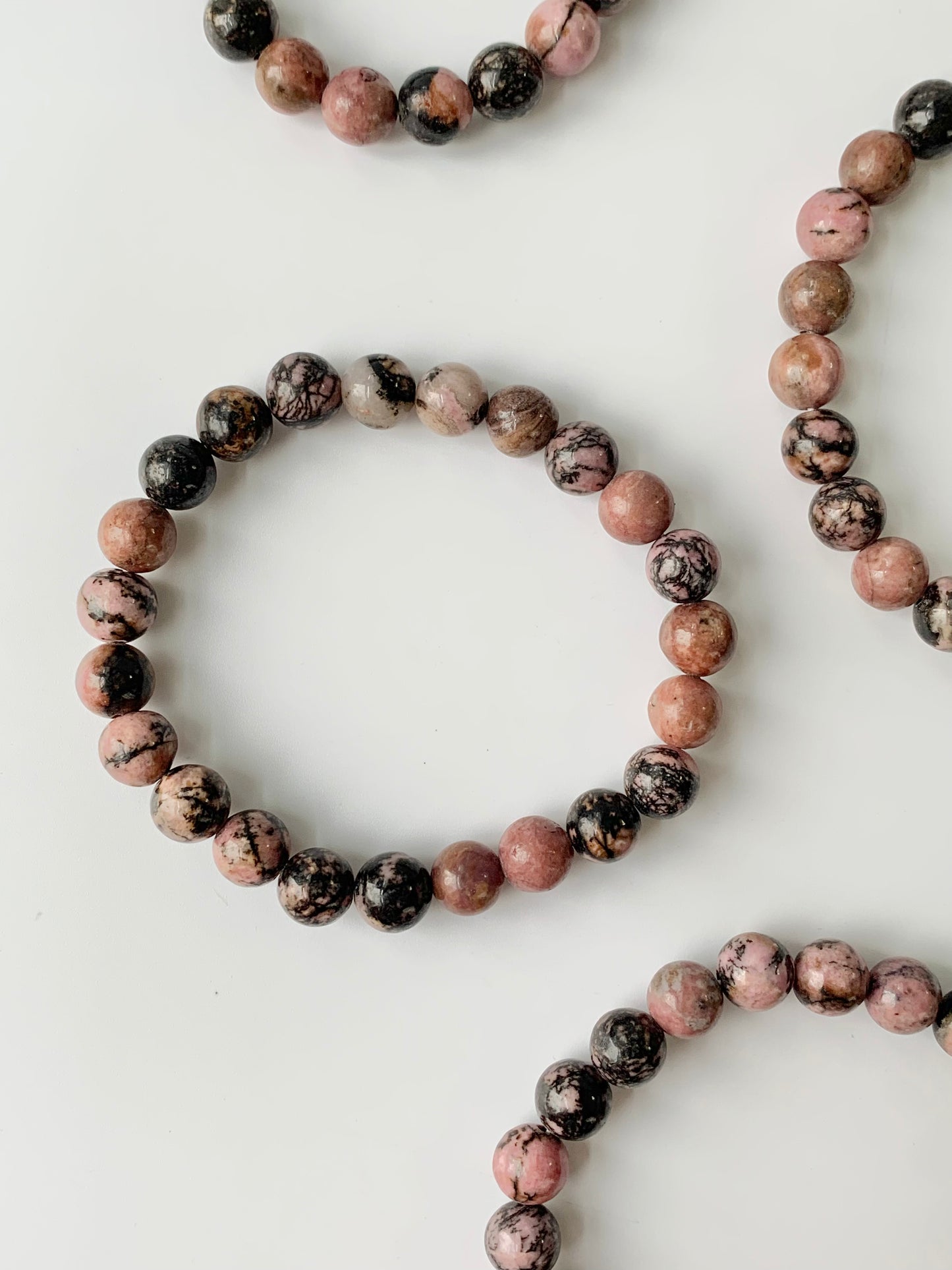 Rhodonite Round Bead Bracelet, 8mm