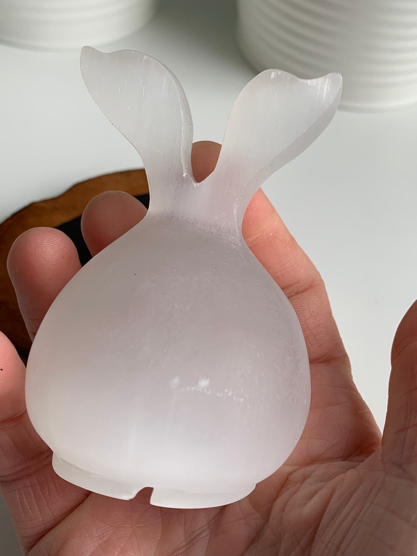 Satin Spar Bunny Head Carving